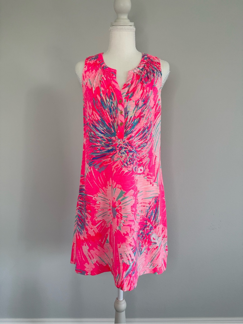 Lilly Pulitzer Essie Hot Pink Floral Sleeveless Swim Dress